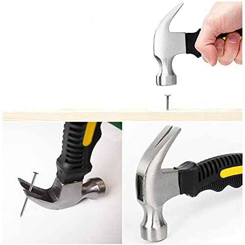 376pcs Hardware Nails Assortment Kit with 8oz Small Claw Hammer, Mini Hammer with Anti-Slip Handle, Maximum Length 2 Inches, Finishing Nails for Hanging Pictures, Household & DIY
