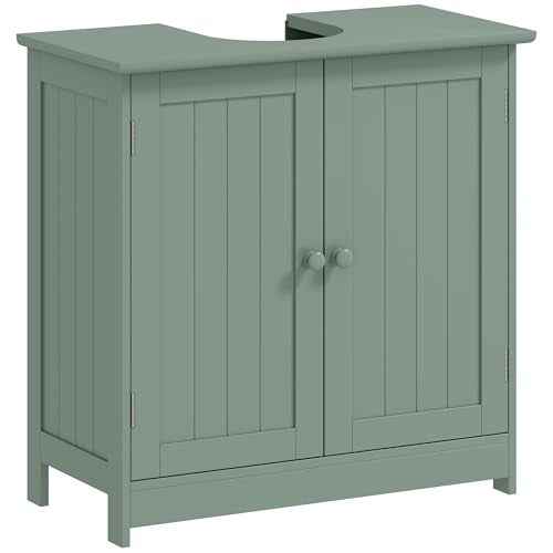 HOMCOM Under Sink Bathroom Cabinet, Pedestal Sink Storage Cabinet with 2 Doors, Shelf and U-Shape, Dark Green