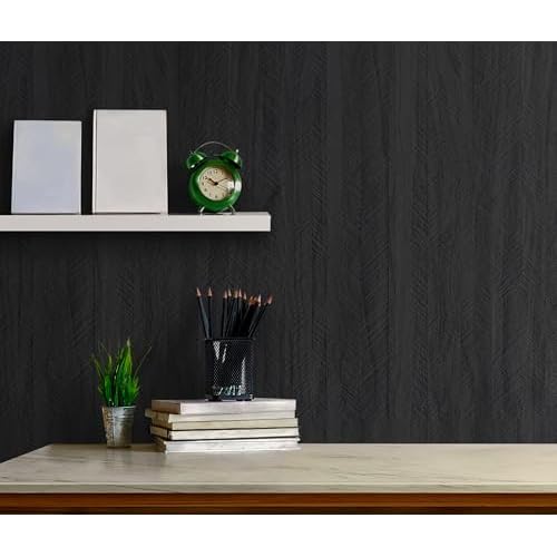 Safiyya Peel and Stick Wallpaper Black Contact Paper for Walls Bathroom Modern Wall Paper Self Adhesive Textured Removable Wallpaper for Bedroom Wood Look Vinyl Rolls 78.7"¡¿15.7"