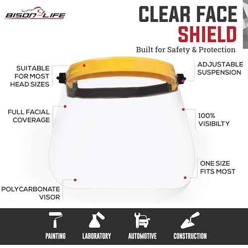 SAFE HANDLER Clear Protective Face Shield Mask with Adjustable Elastic Headband, Polycarbonate Visor, Reusable & Lightweight Full Face Protection, Yellow (Pack of 2)
