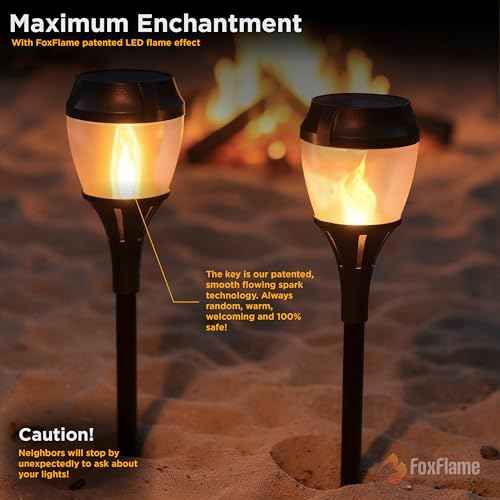 Solar Path Lights Outdoor Waterproof - Realistic Flickering LED Flame, IP65 Pathway Lights Solar Powered Warm Light for Garden and Walkways, Ground Stake Included for Easy Setup (6 Pack)