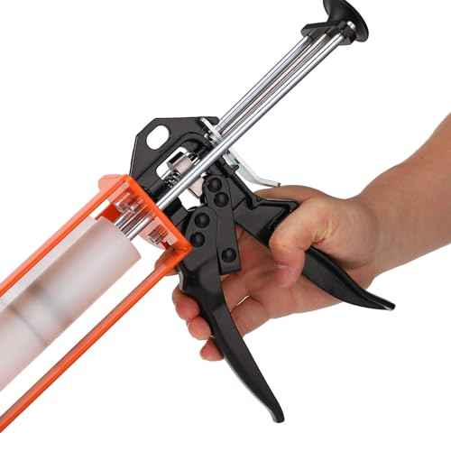 Epoxy Gun Dual Component Caulking Gun Manual Double Cartridge Caulk Gun Panel Bond Adhesive Applicator for 200 ml/6.75 fl oz Mix Ratio 1:1 and 2:1 e.g. 08115 08116, Orange