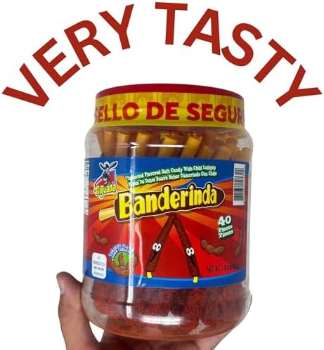 Tamarind Candy Straws (40 Count) Banderinda, Mexican Candy, Dulces Mexicanos, Tamarindo Sticks, Banderillas de Tamarindo, Spicy Chili Flavor Jar - 1.3 lbs