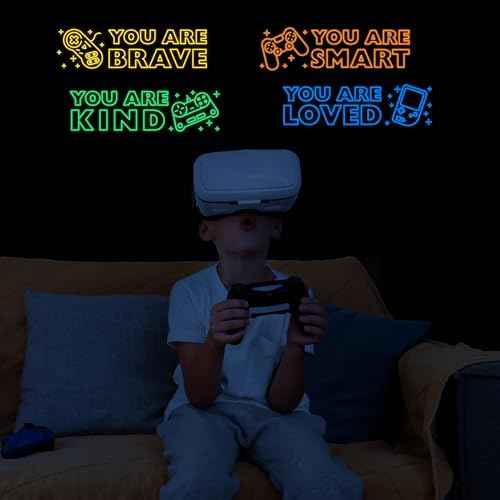 Game Wall Decals Glow in The Dark, Gamer Sticker Inspirational Wall Decor for Boys Room, Kids Bedroom Playroom Nursery Decoration