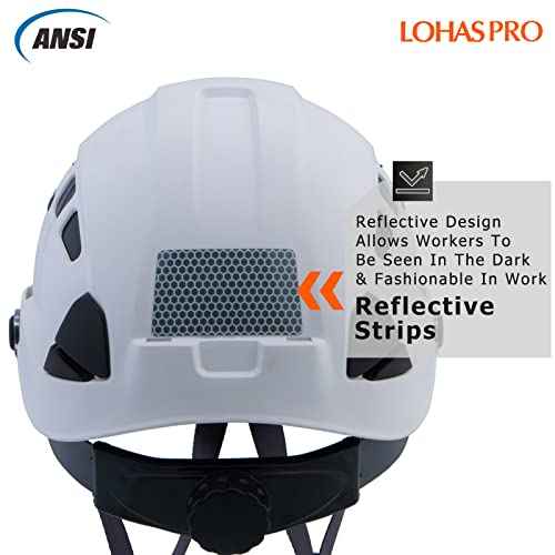 Hard Hats Construction Safety Helmet ANSI Z89.1 Approved OSHA Hardhat, LOHASPRO Vented Men Worker White Hard Hat with Chin Strap Tree Climbing Rescue Arborist Helmet (P1 White)