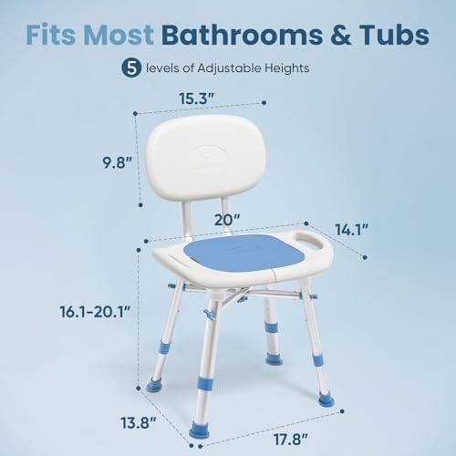 OasisSpace Shower Chair with Removable Back,Upgrade 60% Enlarged Seat Design Shower Stool,Heavy Duty Shower Seat for Inside tub 500lbs(Blue)