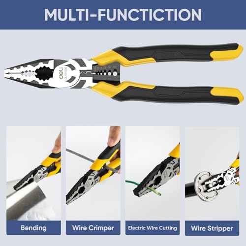 DELI 3PCS Pliers Set, Large 7 in 1 Multifunctional Wire Stripper Crimper Cutter, 9" Long Nose, 9" Linesman, 8" Diagonal Side Cutting