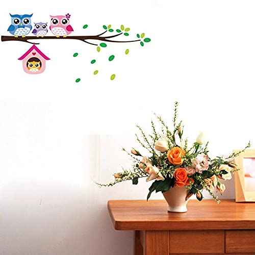 BIBITIME Owl Family Playing on Branches Wall Decal Sticker Nursery Wallpaper Decals
