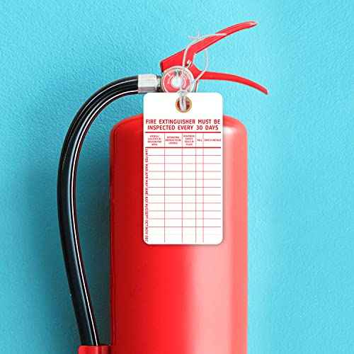 SmartSign ¡°Fire Extinguisher Must Be Inspected Every 30 Days¡± Monthly Inspection Tags, 5.75 x 3 inch 13 Point Cardstock, Red and White (Pack of 100), Made in USA
