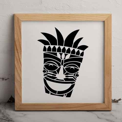 MAGJUCHE Tiki Hawaiian Stencil 6 Inches, Reusable Luau Tropical Stencil for Painting DIY Crafts Decor
