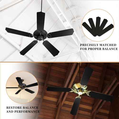 10Pcs Replacement Fan Blades for 42 52 Ceiling Fan Waterproof Weatherproof Fan Blades Replacement for Broken Substitution Replacing Indoor Outdoor Summer(Black,42 Inch)