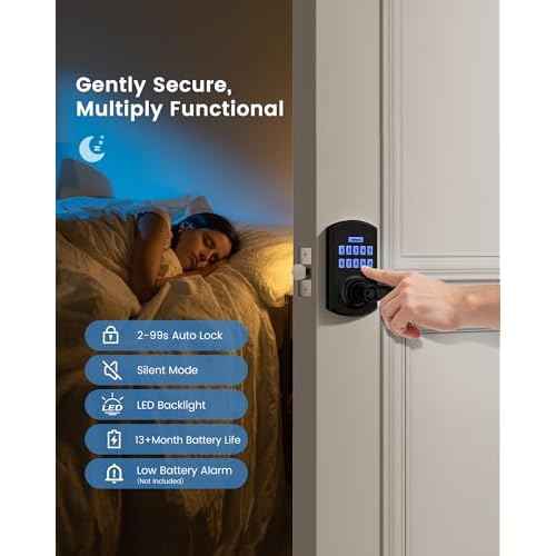 Hidalife Keypad Door Lock with Handle, Keyless Entry for Front Door, Manual Passage Mode, Matte Black
