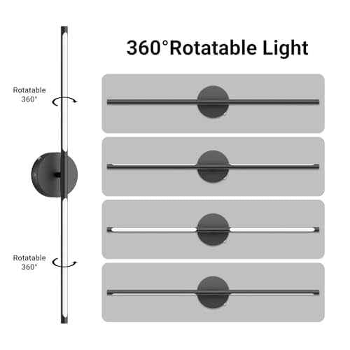 Tipace Battery Operated Wall Sconce with Remote Control,Wall Sconces Set of Two,3000K-6000K LED Wall Light for Bedroom,Hallway,Background Wall,350¡ÆRotate,28 Inch,Black(2 Pack)
