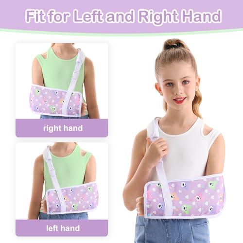 Kids Arm Sling for Broken Arm Torn Rotator Cuff Shoulder Elbow Wrist injury Printed Pediatric Child Toddler Brace Support for Children Girls with Lovely Bear (Large)