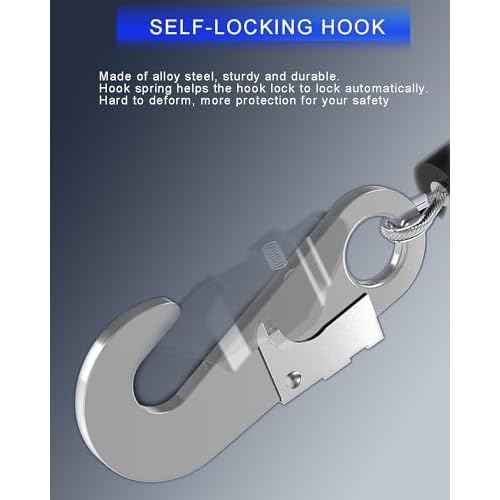 23FT RTOVZON Self Retracting Lifeline, Fall Arrest Fall Protection Dual Alloy Steel Hook Steel Wire Rope Heavy Duty Retractable Lanyard, Roofing Lifeline, SRL, Safety Lanyard