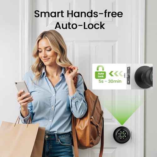 GHome Smart Fingerprint Door Lock, 4 in 1 Smart Fingerprint Door Knob with Keypad, App Control, Auto Lock, Biometric Door Knob with Lock for Bedroom, Apartment, Garage, Home & Office
