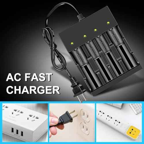 4 Pack 3.7 Volt Button Top Rechargeable Batteries and 18650 Battery Charger,Lithium Battery 4000mAh for Flashlights, Headlamps, Doorbells, RC Cars,Outdoor Garden Lights£¨Battery and Charger£©