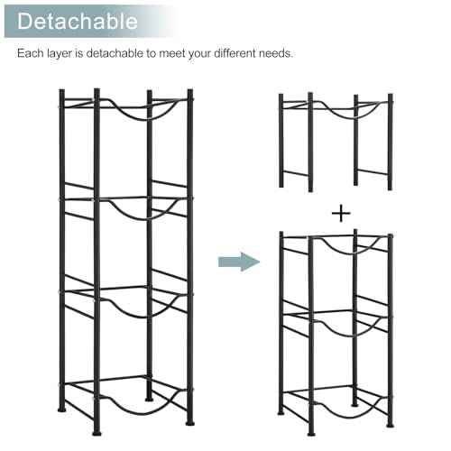 MOOACE 4-Tier Water Jug Rack, 5 Gallon Detachable Water Bottle Holder Organizer Storage Rack, Black