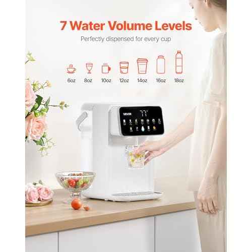 VEVOR Instant Hot Water Dispenser, Countertop Boiling Water Dispenser with Adjustable 7 Temperatures & 7 Water Volumes, 118oz Removable Water Tank, Quick Heating with Touchscreen & Child Lock for Home