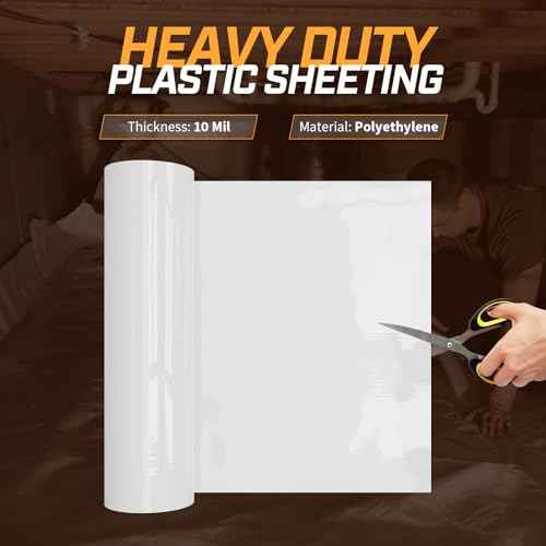 Crawl Space Vapor Barrier, 10mil Film, 10'x25', White Plastic Sheeting - Thick Plastic Sheeting, Heavy Duty Polyethylene Film, Drop Cloth Vapor Barrier Covering for Crawl Space, Garden, Basement