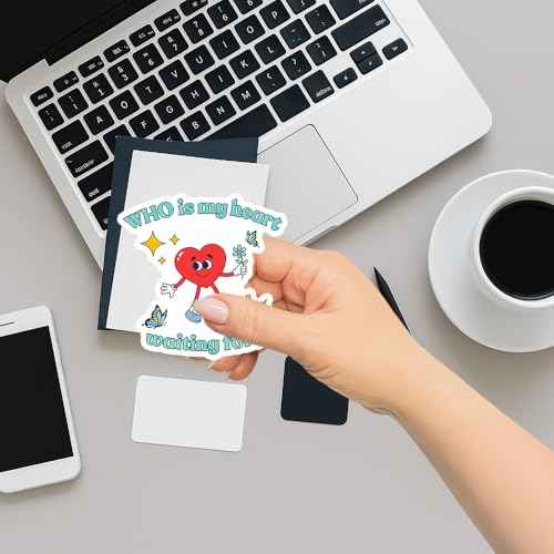 ¡°Who is My Heart Waiting for?¡± Cute Heart Sticker (3pcs) ? Romantic Cartoon Vinyl Waterproof Decals for Laptop, Water Bottle, Scrapbook ? Wholesome Love Quote Gift ? 3x3in