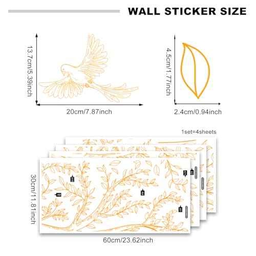 Large Tree Wall Decals Peel and Stick Gold Tree Wall Decals Murals Golden Stamping Walls Art Decal Home Decor for Living Room, TV Walls, Bedroom