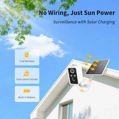 Security Camera Wireless Outdoor,Wireless Solar Outdoor Camera, Night Vision,PIR Motion Detection,Weatherproof,No Wiring Needed,Compatible with 2.4GHz WiFi,Compatible with Alexa