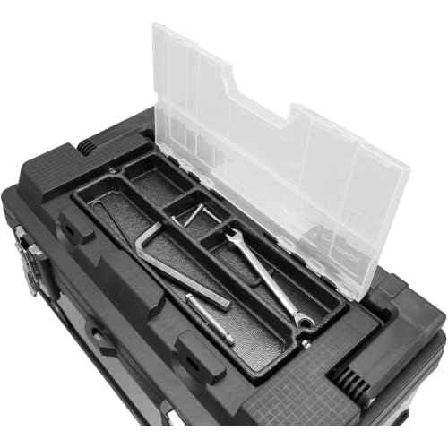 TCE 18-Inch Tool Box Stainless Steel&Plastic Portable Toolbox Storage Organizer with Long Handle and Removable Tray for Home Garage Workshop,A5519BU