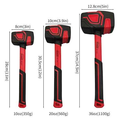 3-Piece Rubber Mallet Set - 10oz, 20oz & 36oz Heavy Duty Hammers with Soft Rubber Handles for Flooring & Soft Blow Tasks