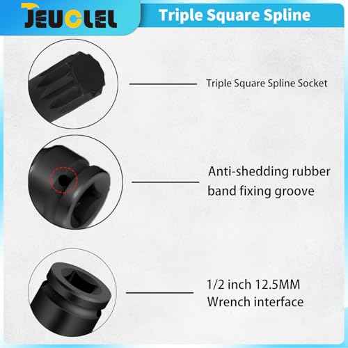 M12 Triple Square Impact Spline Bit Socket, 12mm Metric 1/2-Inch Impact Drive Triple Square Socket, Cr-Mo Steel Lengthen Screwdriver Adapter