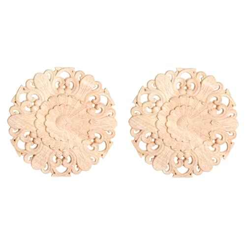 MUXSAM Wood Carved Onlays Appliques, Round Rosette Woodcarvings Center Decals for Closet Door Cabinet Drawer Wall Ceilling Dresser Wardrobe Crafts Decor(2-Pack, 12cm/4.7")