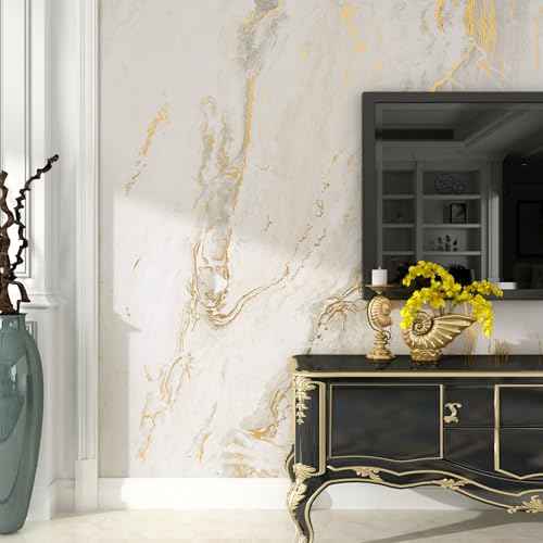 Livelynine Off White Marble Contact Paper for Countertops Desk Waterproof Gold Marble Wallpaper Peel and Stick Countertop Kitchen Vinyl Wrap Marble Counter Top Covers Bathroom Bedroom Walls 15.8x78.8