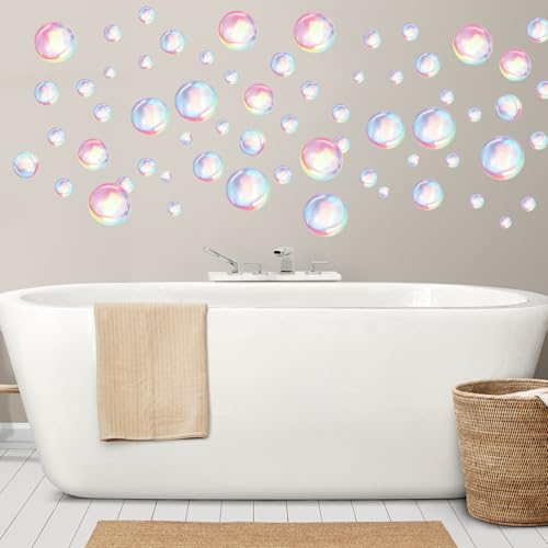 4 Sheets Bubble Wall Decals Under The Sea Birthday Party Decor Ocean Bathroom Sticker Colour Bubble Ocean Background for Laundry Room Bedroom Living Room Wall Mermaid Shower Theme Party