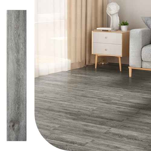 Art3d 48" x 7.2" SPC Click-Lock Floating Floor Tiles (24 Sq. Ft), 10-Pack Luxury Wood Look Flooring for Indoor Use, Waterproof & Fire-Resistant, Grey