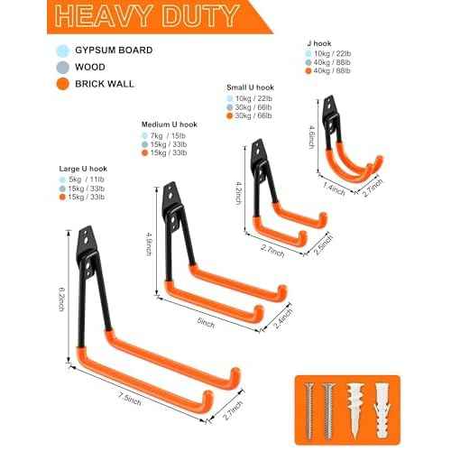 QcoQce 18 Pack Extension Cord Hooks with Wall Mount, Heavy Duty Utility Hangers for Hose, Wires, Cables, Garage Organization with Anti-Slip Coating, Screws Included (Orange)