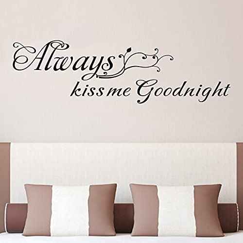 AnFigure Always Kiss Me Goodnight Wall Decal, Bedroom Wall Stickers, Women Family Quotes Couples Love Romantic Marriage Bed Inspirational Bathroom Sayings Words Vinyl Art Home Decor Stickers 45"X13"