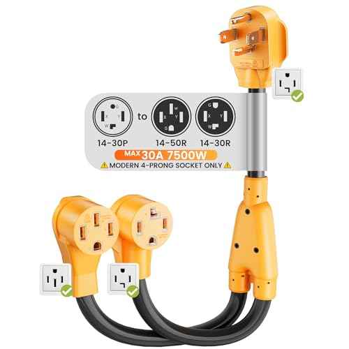 MECMO 4 Prong Modern Dryer to EV Charger Y Splitter, NEMA 14-30P to 14-50R & 14-30R Dual Outlets Adapter Cord 2ft for EV Car Charging, Newer Dryers & RVs - ONE Device at A TIME (Max 30A Shared)