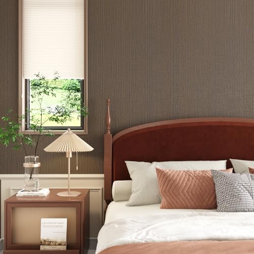 CRE8TIVE Dark Brown Grasscloth Peel and Stick Wallpaper Textured Grass Cloth Contact Paper for Cabinets Self Adhesive Removable Linen Fabric Contact Paper Brown Wallpaper for Bedroom Bathroom 12"x80"