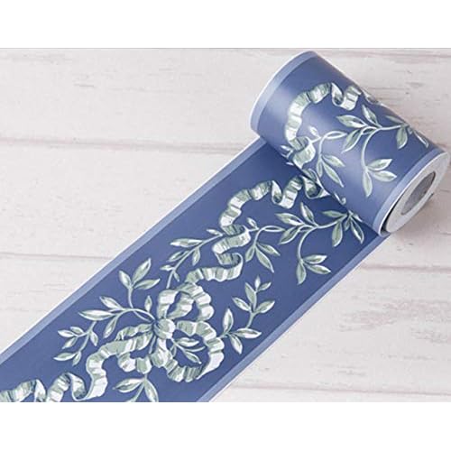UPREDO Royal Blue Floral Wall Border Peel and Stick Ceiling Border Wallpaper Vinyl Waterproof Decoration Decal Sticker,4.2inch by 390inch