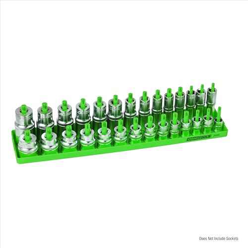 OEMTOOLS 22206 1/2" SAE Socket Tray Organizer, 28 Posts, 14 Sizes, Green Finish