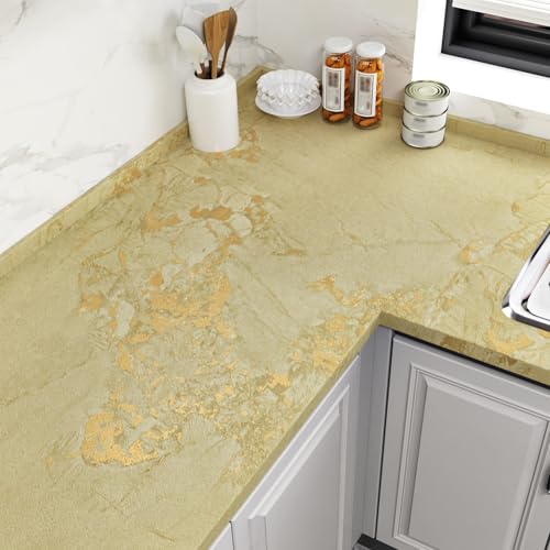 Wallercity Luxury Beige/Gold Marble Contact Paper for Cabinets Countertops Golden Peel and Stick Countertops Vinyl Wrap Waterproof Self Adhesive Marble Wallpaper for Kitchen Table Shelf 15.8''x78.7''