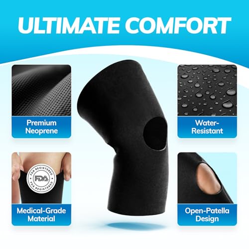 BraceAbility Open Patella/Open Back Neoprene Knee Sleeve | Water-Resistant Athletic Compression Knee Brace for Swimming, Wakeboarding, Scuba Diving, Surfing, Waterskiing and Other Sports (2XL)