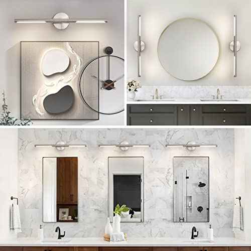 Brushed Nickel Bathroom Light Fixtures Over Mirror 24 Inch, 18W 360¡Æ Rotatable Dimmable 4000K LED Vanity Light Bar, Modern Bathroom Vanity Lights Above Mirror