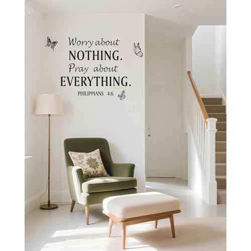 Philippians 4:6 Christian Scripture Quotes Wall Decal, Worry About Nothing Pray About Everything Butterflies Flying Bible Verse Religious Prayer Vinyl Removable Wall Sticker for Home Family