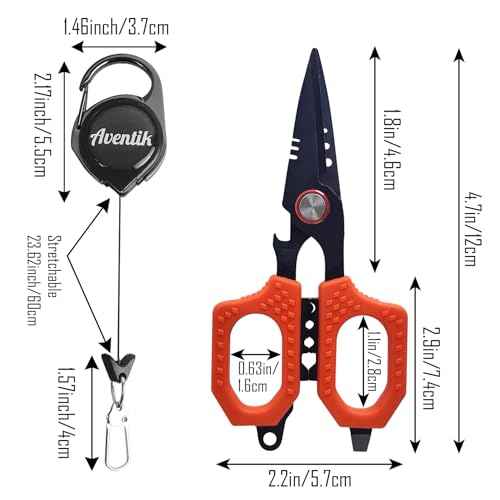 Eupheng 4.7" Pro Fishing Scissors for Braided Line Mono Fluorocarbon with Zinger Retractor Clip Dual Serrated Titanium Coating Blades for Non-Slip Grip Multifunction Fishing Shears with Bottle Opener