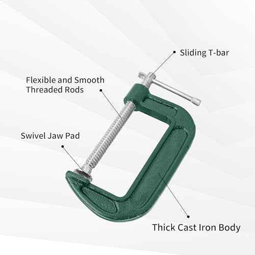 2 Pack C Clamp, 8 Inch Heavy Duty Steel C Clamps Set, Green Industrial Strength C Clamp for Woodworking, Welding, Building, Metal Workpiece