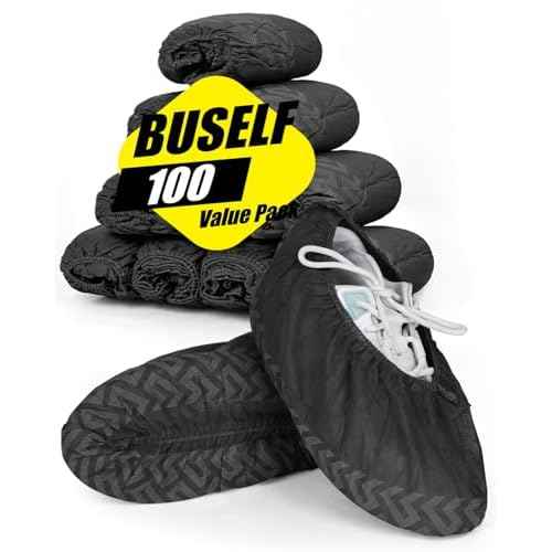 X-Large 200 Count Shoe Covers Disposable Non-Slip, Premium Cloth Boot Covers, Slip-resistant, Durable, Breathable, Non-toxic, Recyclable, Stretchable Fits Up to Size 13 US Men - Black