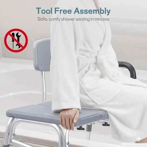 TABEKE Tub Transfer Bench for Bathtub, 500lb Shower Chair with Backrest & Armrest, Height Adjustable Shower Bench, Tool Free Assembly Shower Seat for Elderly and Disabled-Gray