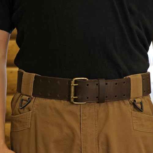 Tourbn Tourbon Leather Workshop Tool Work Belt 2'' Wide with Double Prong Tongue Roller Buckle 48 inch, Brown Black, 136.5*6.5cm