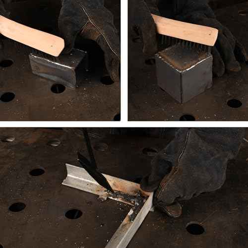 Hynade Welding Hammer with Coil Spring Handle,Wire Brush 9.5 Inch Wood Handle,Cone and Vertical Chisel Welding Chipping Hammer and Welding Slag Metal Rust Removal Scratch Brush